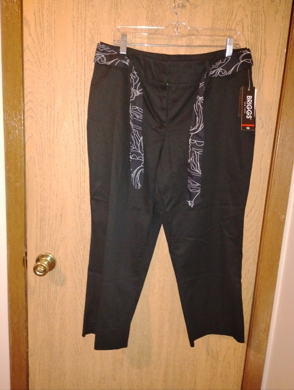 Briggs New York Women's Size 16 Black Dress Pants with Printed Belt Accent NWT